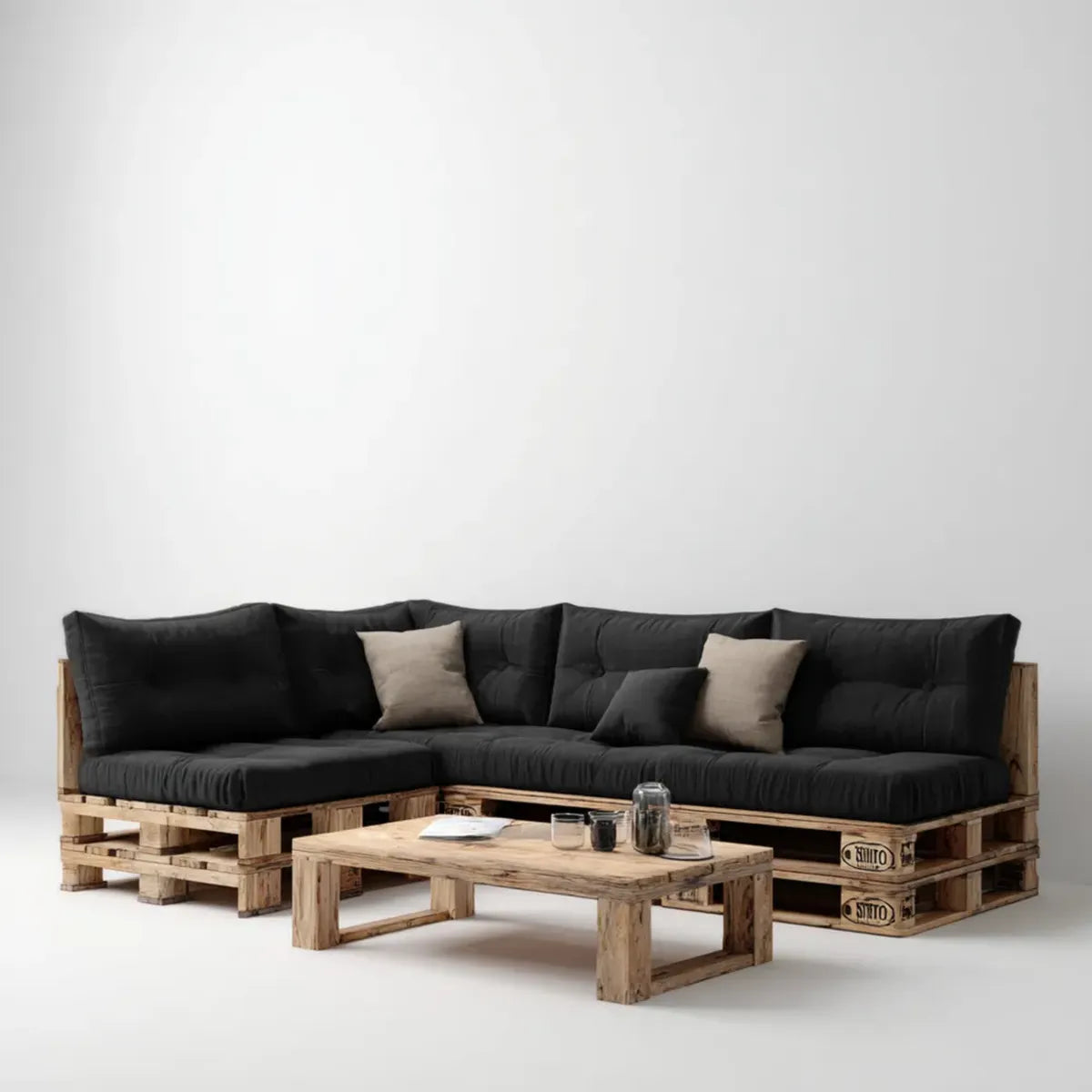 Sofa ogrodowa, Zestaw do palet Salon Taras Czarna Przyroda 240 x 160 cm Masywne drewno sosnowe kształt litery L