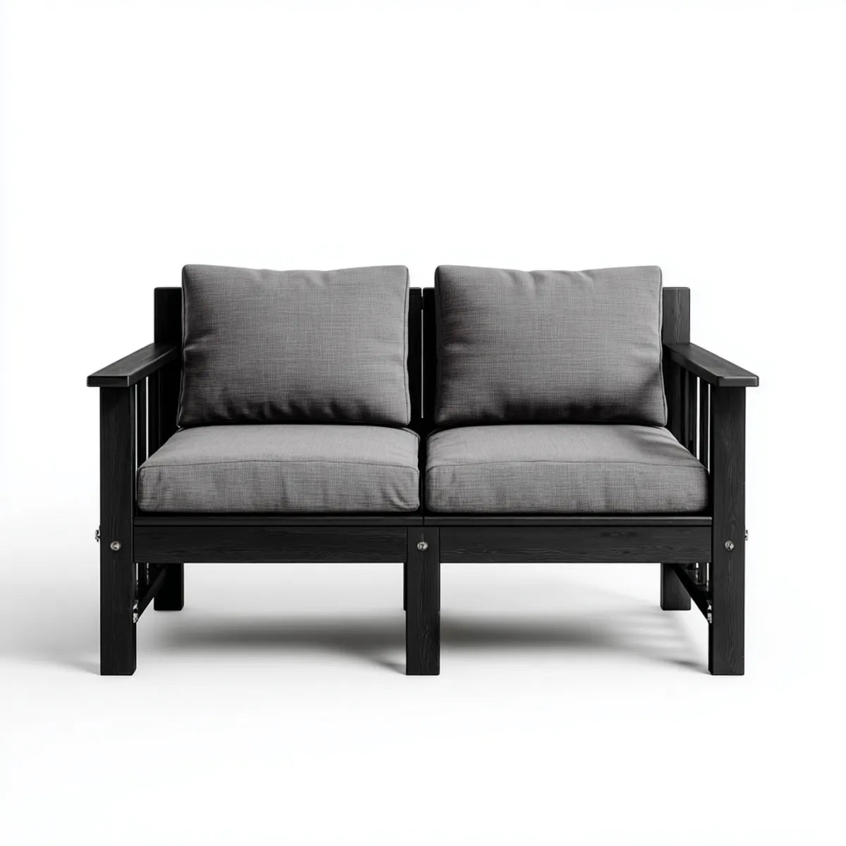 sofa 2-osobowa szary czarny 130 x 75 x 80 cm Acacia lite drewno poliestrowe prostokątne