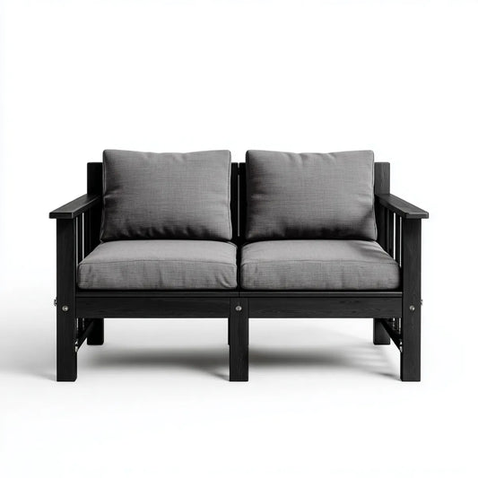 sofa 2-osobowa szary czarny 130 x 75 x 80 cm Acacia lite drewno poliestrowe prostokątne