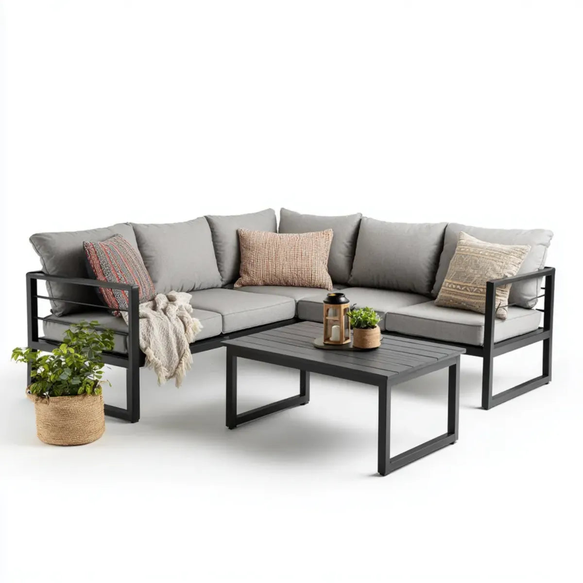 Sofa ogrodowa, Meble ogrodowe narożniki 4 miejsca szare stali antracyt 230 x 150 cm