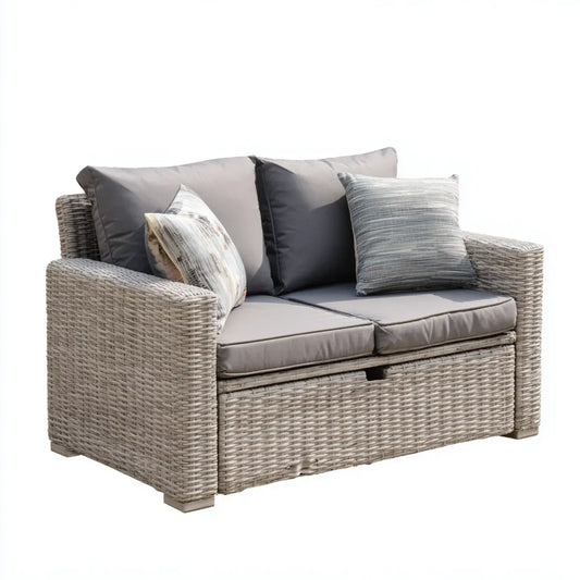 Sofa ogrodowa, 2 fotela ogrodowa z szarym pudełkiem z żywicą plecioną 142 x 80 x 85 cm
