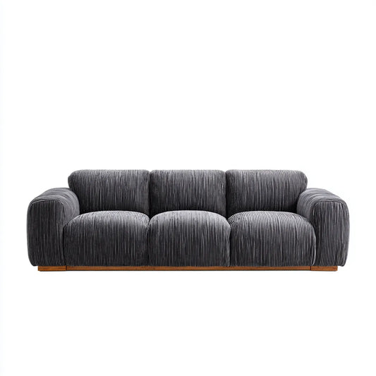 Sofa, 3-fotelik Cordsofa Ciemny szary 220 x 95 x 75 cm Poliester eukaliptus lity drewniany prostokąt