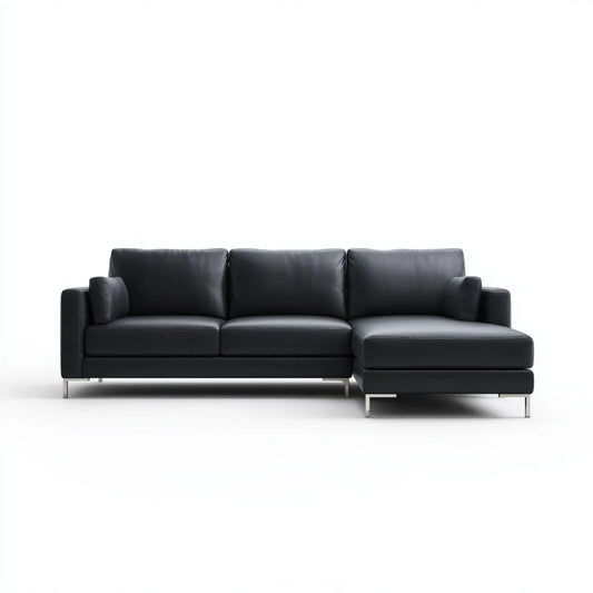 Sofa, Kolumna narożna z prawej strony czarny 260 x 165 x 85 cm PU sztuczna skóra kształt litery L