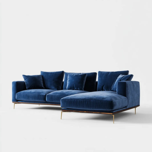 Sofa, narożna sofa aksamitna sofa ciemnoniebieska 290 x 180 x 85 cm poliester kształt litery L z recyrkulatorem