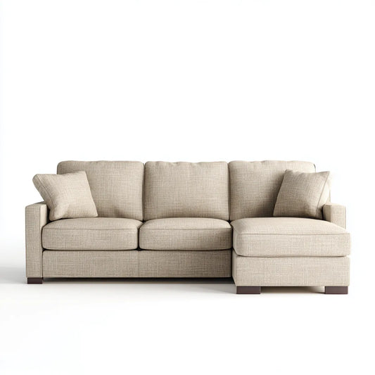 Sofa, Kanapa narożna z szezlongiem beige 240 x 155 x 85 cm poliestrowy kształt L