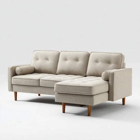 Sofa, Kanapa narożna z powrotem beżowym 230 x 150 x 86 cm poliestrowy prostokątna