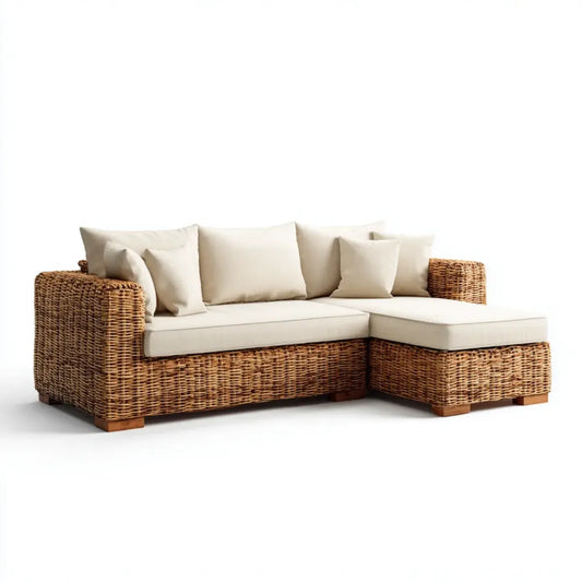 Sofa ogrodowa, Tapczan ogrodowy w beżowym rattanie 230 x 150 x 78 cm